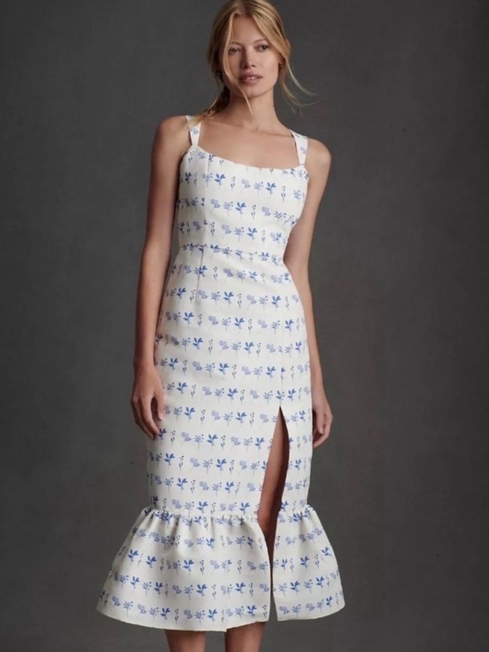Sachin + Babi White Midi Dress with Blue Floral Print